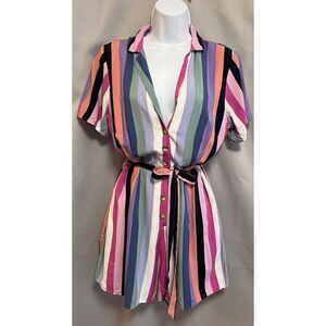 Abercrombie & Fitch Striped colorful Romper Women's S Collar, buttons and tie